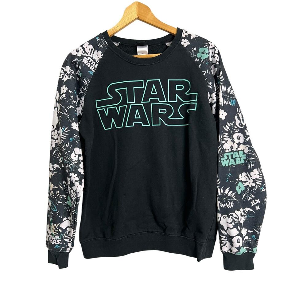 Star Wars Sweatshirt Womens Medium Black Floral Ewok Raglan Graphic Pullover